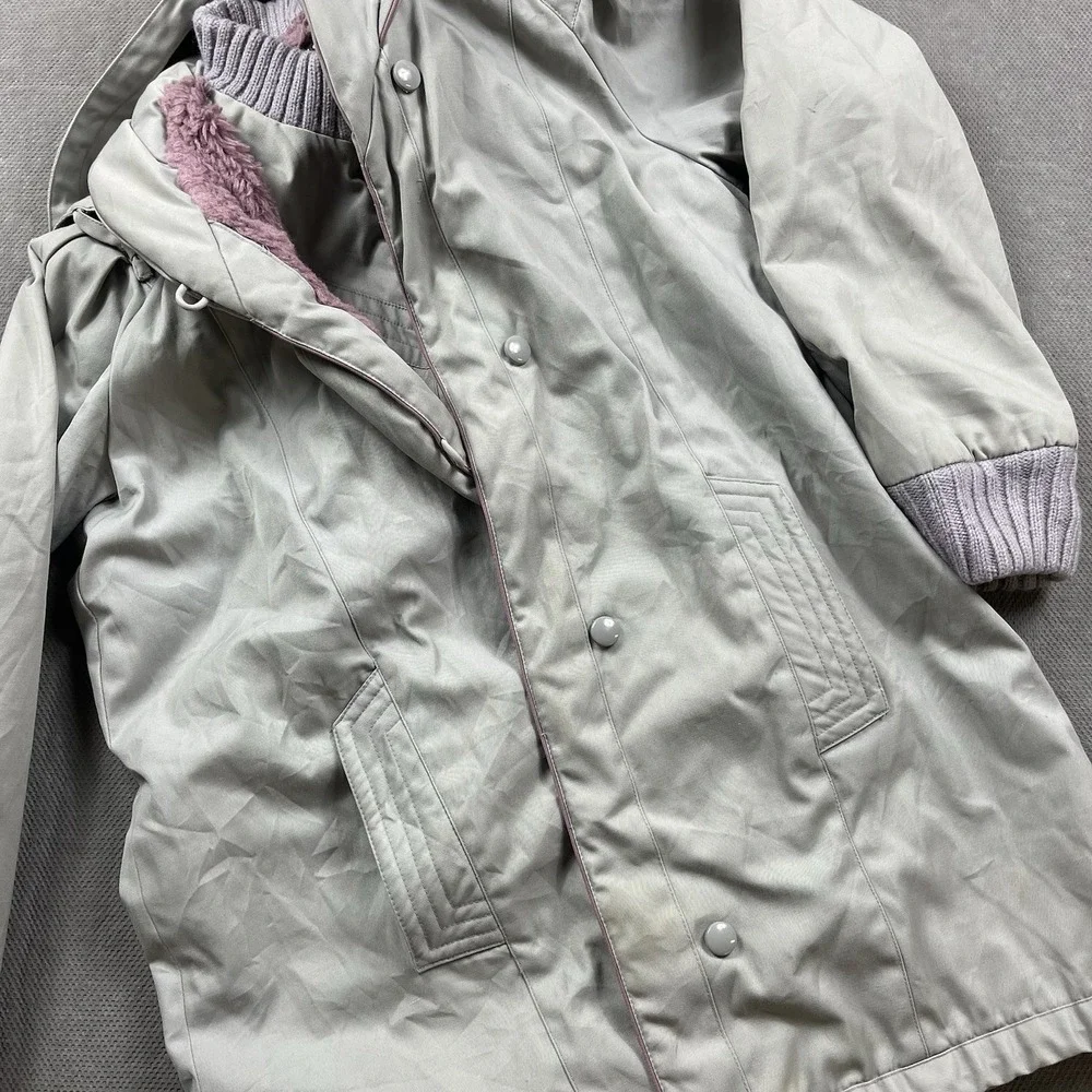 Vintage‎ Mod Maid Jacket Womens Medium Fleece Lined Y2K Long Coat Gray Full Zip